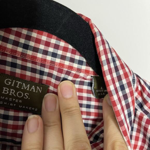 Vintage Gitman Bros Shirt Men's Size L Red Blue Check Print Cotton Flawed Read - Picture 9 of 13
